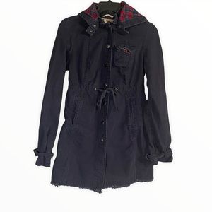 Free People Navy Blue Hooded Cotton Utility Jacket Size 6